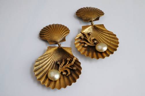 Joseff of Hollywood earrings, shells, 1940s ca, American